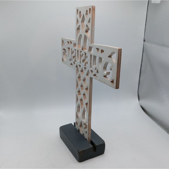 Jesus Cross Folk Art Sculpture Scrollwork Handmade Christian Easter OOAK Vintage - Picture 9 of 14